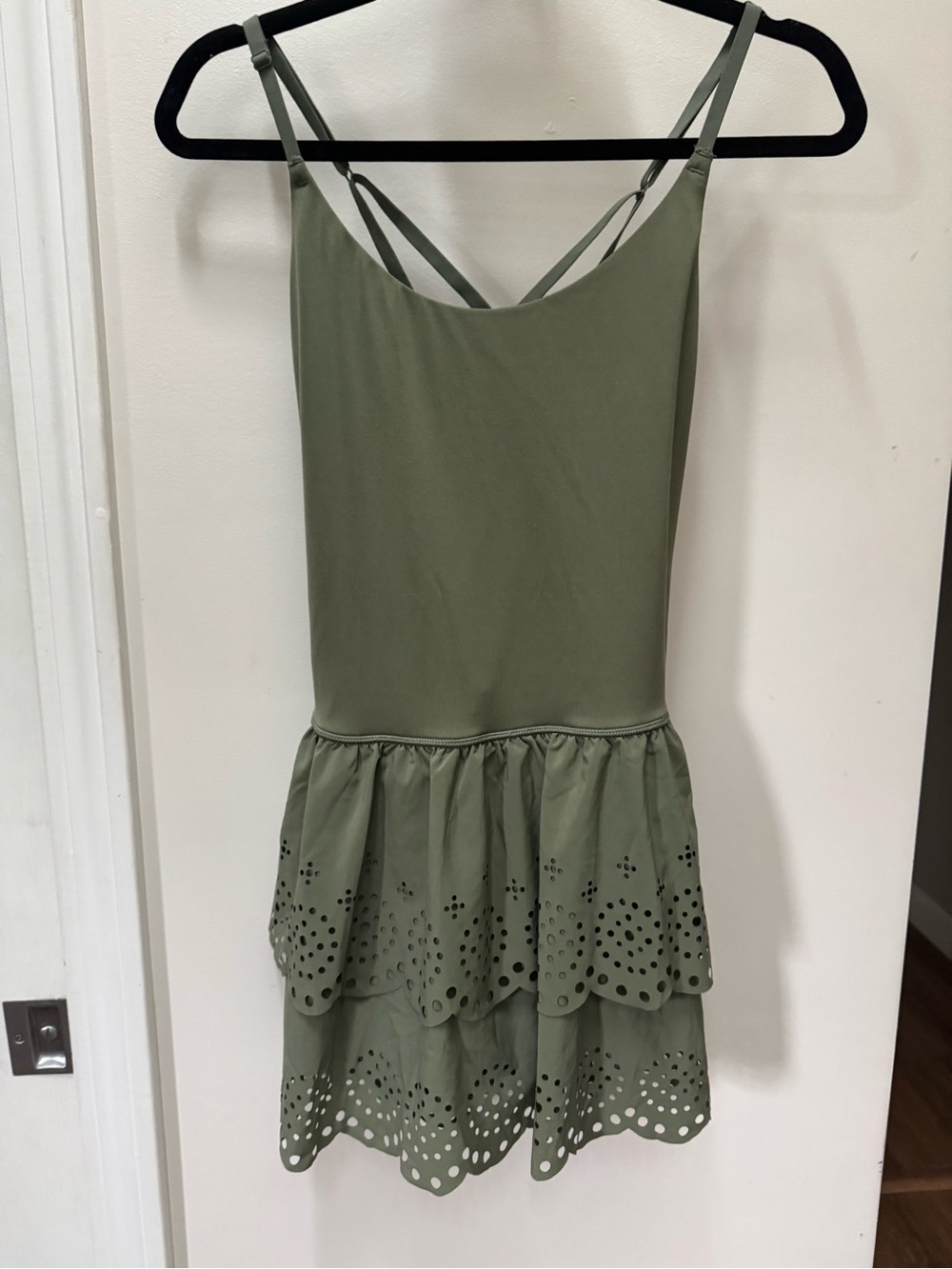 Olive Green Tiered Eyelet Romper